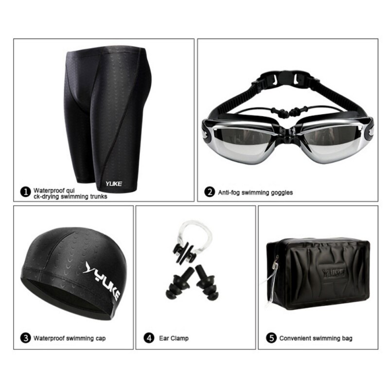 Herren-badeanzug in übergröße, badehose, badeshorts, badehose, schwimmbrille, badekappe, tragetasche, 5 -teilig