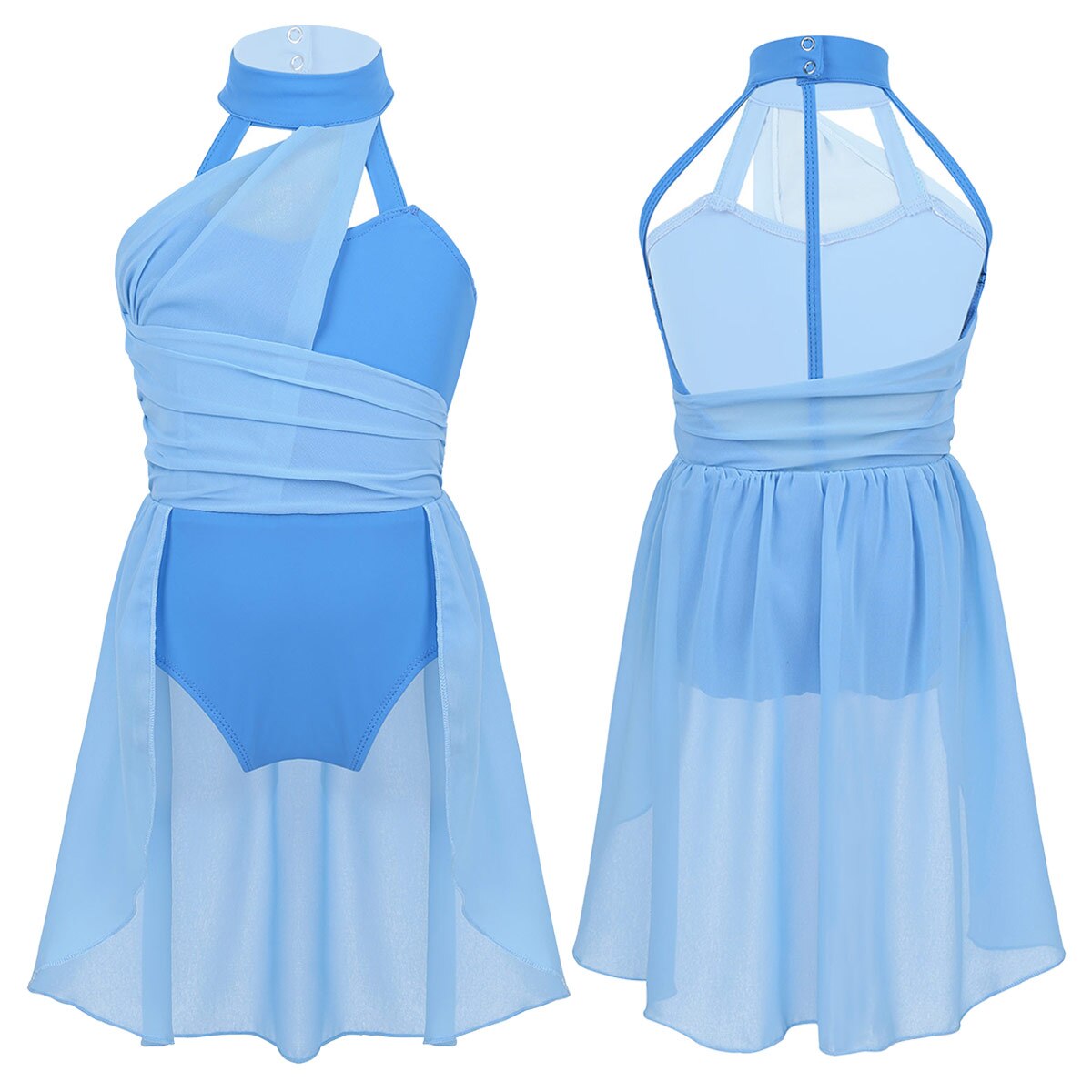 Lyrical Dance Leotard Dress for Girls Halter Cutouts Tulle Tutu Skirts Modern Ballet Dancewear Latin Jazz Ice Skating Costume