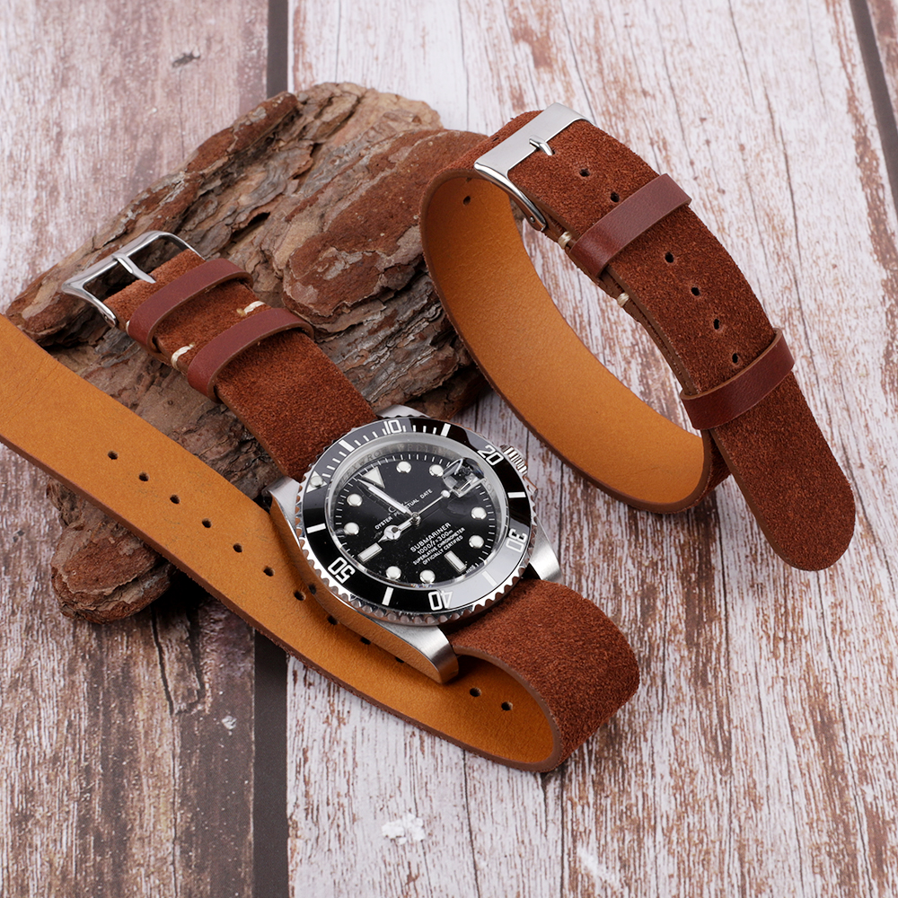 Suede Bandjes Echt Leer Bruin Horlogeband 18Mm 20Mm 22M Vintage Lange Riem Voor Mannen Vrouwen Horloge Vervanging polsband