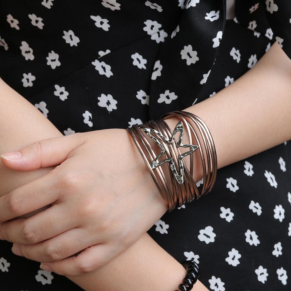 Flashbuy Star Leather Bracelet for Women Simple Multi-layer Charms Magnetic Bangles Jewelry