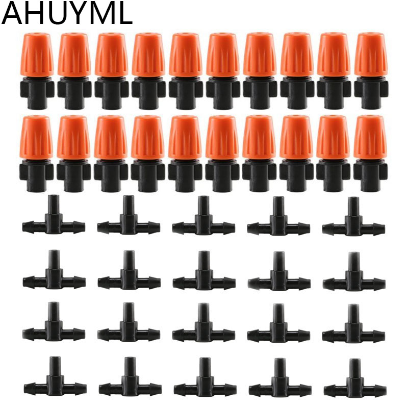 25 Set Automatische Sproeisysteem Mini Verstelbare Verneveling nozzle Irrigatie Drippers 360 Graden Emitter Drip System Oranje Nozzle