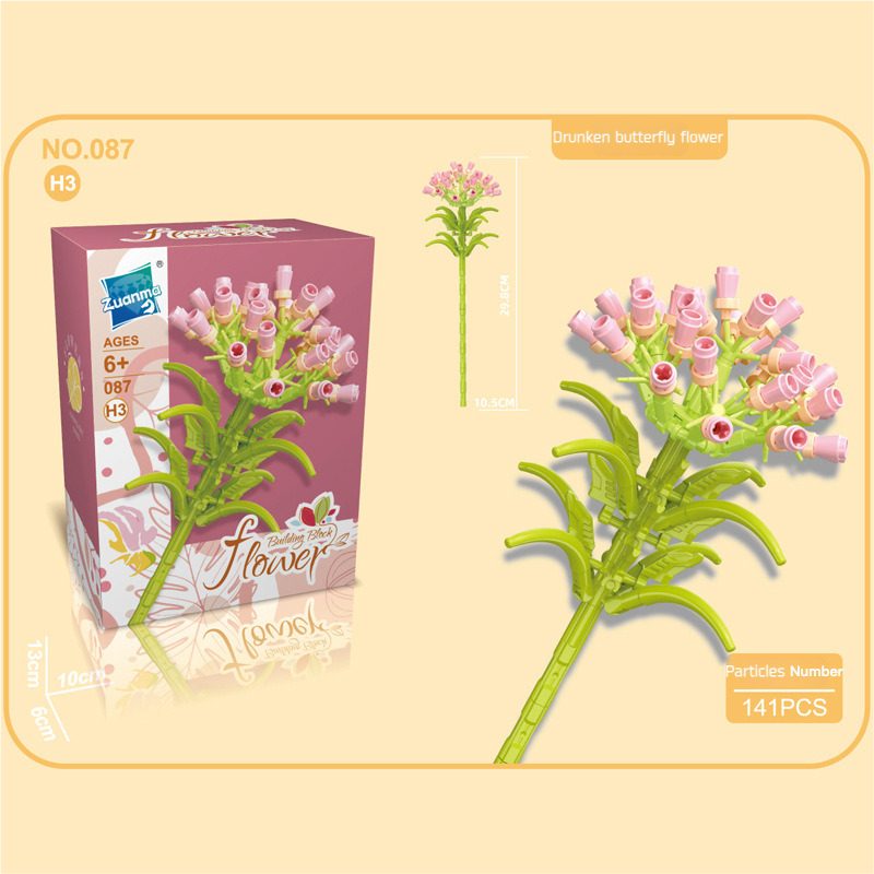 13 stili di fiori blocchi di costruzione rosa blocco di costruzione di San Valentino lavanda pesca giglio della valle tulipano mattoni ornamento per la casa fai da te: Rosso