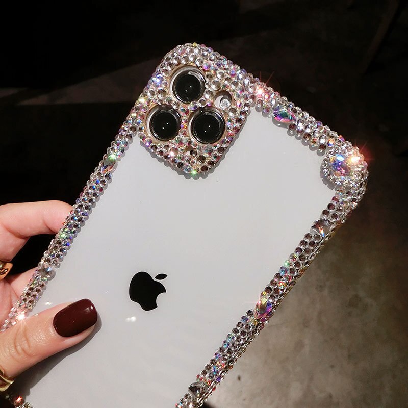 Diamante strass telefone capinhas para iphone 11 pro max 12 mini transparente sílica gel capas de proteção