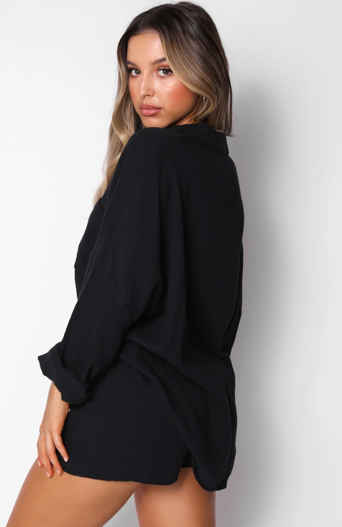 Zomer Herfst Lange Mouwen Top Shirt Vrouwen En Shorts Casual Vrouwen Set Zwart Twee Stukken Set Losse Outfit Vrouwelijke