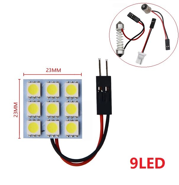 6 9 12 15 24 SMD 5050 LED Auto Panel de luz lectura bombilla tipo cúpula Interior del coche techo mapa lámpara T10 W5W C5W C10W Festoon 3 Base adaptadora: changeable
