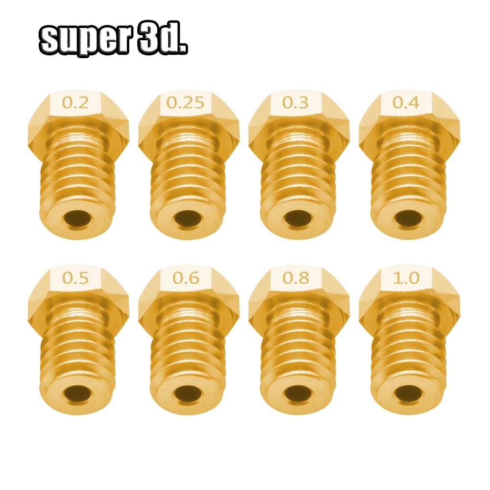 3D Printer Accessories V5 V6 Copper nozzle M6 thread 0.2 0.25 0.3 0.4 0.5 0.6 0.8 1.0mm for1.75mm 3.0mm filamnet Brass Nozzles