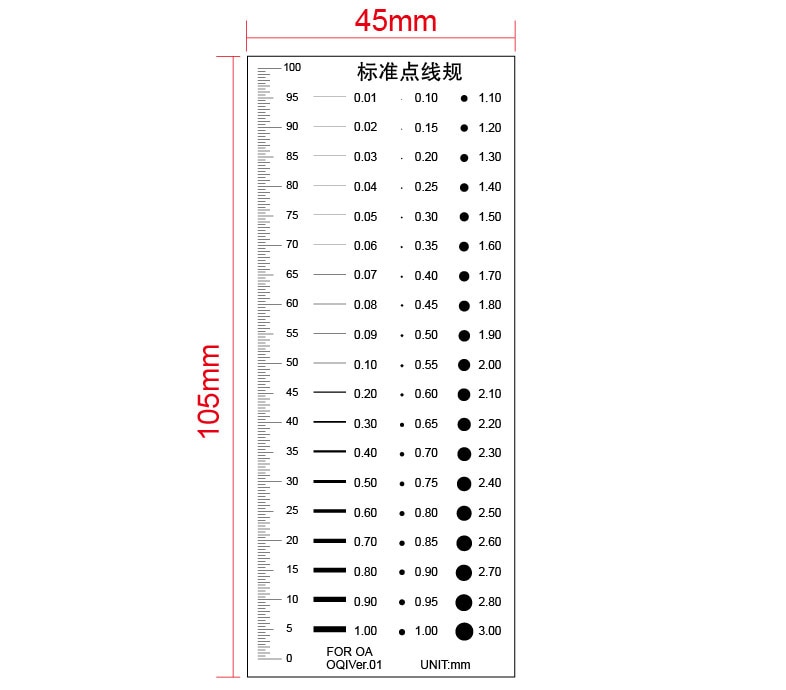 65x100mm Standard Point Gauge Film Ruler Line Width Diameter Area Comparison Card Micrometer for Defect Detection
