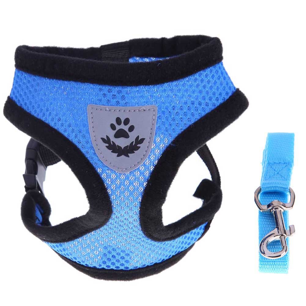 Pet Vest Pet Traction Rope Mesh Cloth Black Pink Red Blue Pet Breathable Vest Harness Leash Puppy Walking Traction Rope Strap: Blue M	