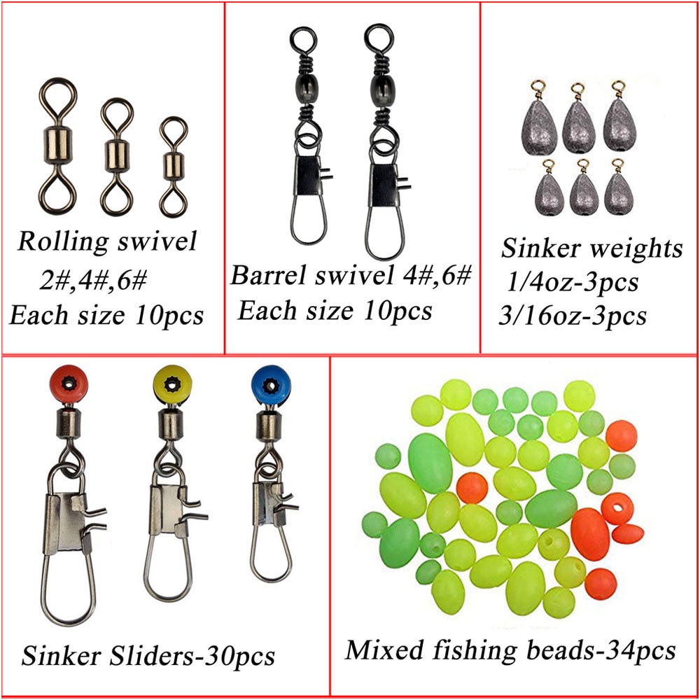 165Pcs Fishing Accessories Kit With Fishing Swivels Hooks Sinker Weights Slides Beans Float Bobbers Carp Fishing Tackle Box