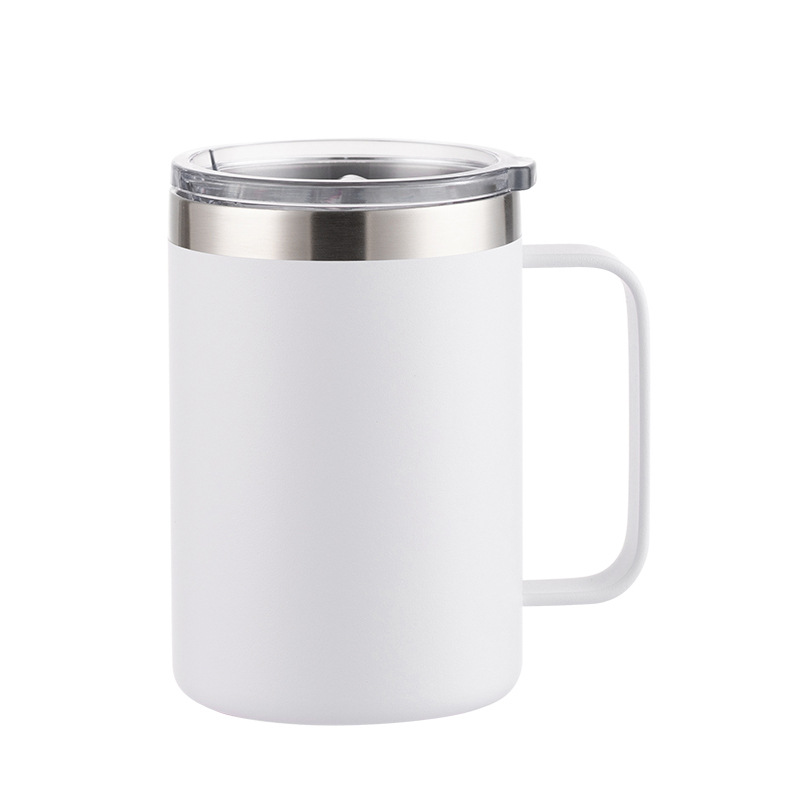Nueva taza de café de acero inoxidable de doble pared, taza de té de 12oz y 16oz, 350ml, 450ml, termo aislado, tazas al vacío con mango: Rojo / 401-500 ml