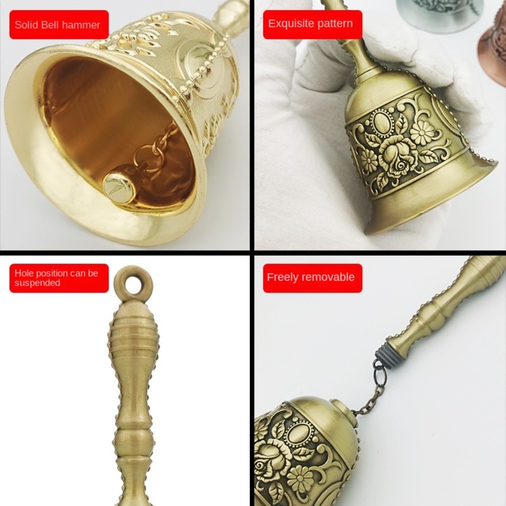 Moderne klar lyd håndklokke bronze metal retro rose kirkeklokke gylden middagsklokke til restaurant bar jingle kirke skole
