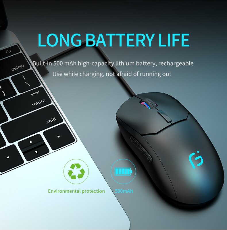 Rechargeable Gaming Mouse Wireless Bluetooth Mouse Dual Mode 2.4Ghz+Bluetooth Game Mice For Computer/Laptop Optical 2400DPI
