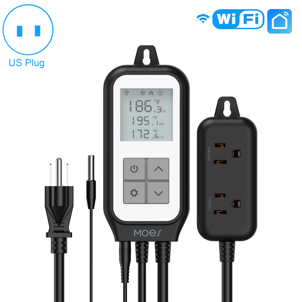 WIFI Smart Socket with Temperature Sensor Thermostat Controller Coolant Heat Relay Switch Tuya Smartlife Plants Aquarium Pool: US plug