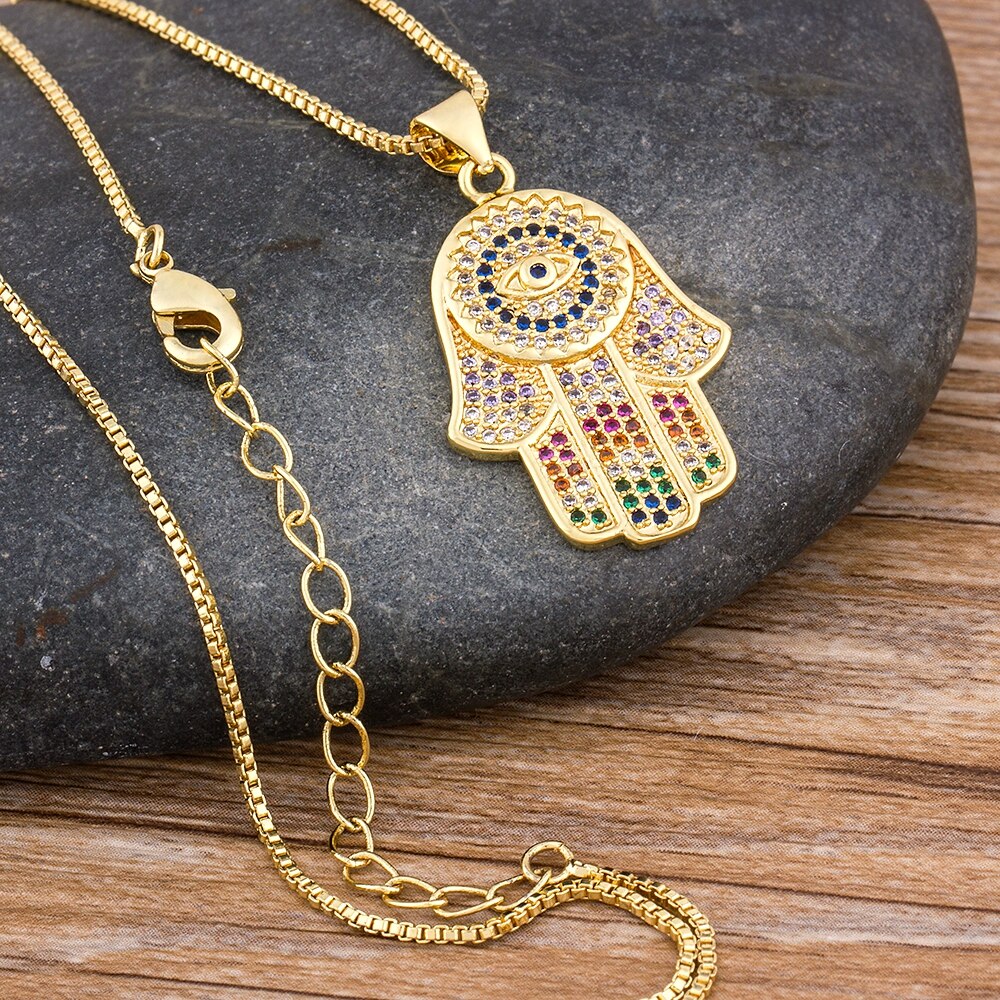 Hamsa Evil Eye Necklace For Women Collares Colorful Palm Fatima Necklace Best Party Birthday Jewelry