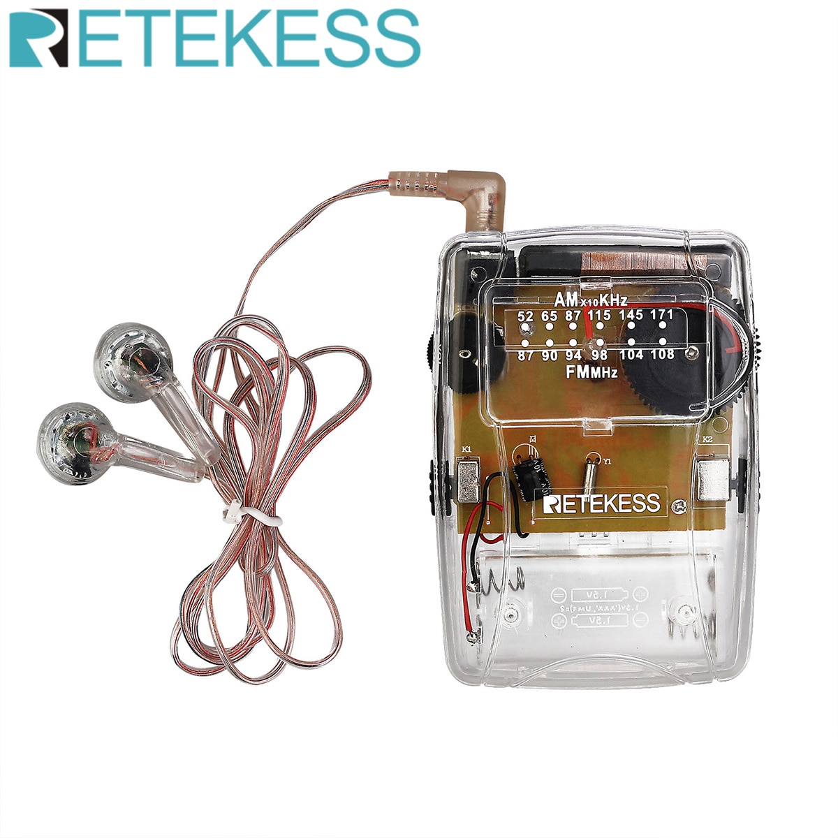 RETEKESS TR624 Transparent Portable Radio AM / FM Pointer Tuning Support Headphones, Used for Church Conference Museum Guide