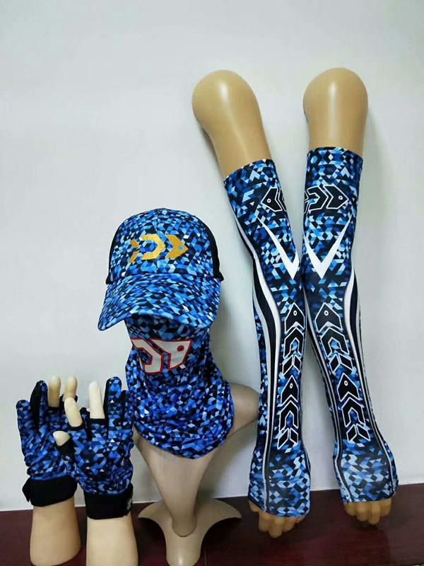 Camouflage sjaal ijszijde mouwen kleurrijke hoed vishandschoenen pak anti-muggen zonnebrandcrème antislip vierdelig pak: Blauw