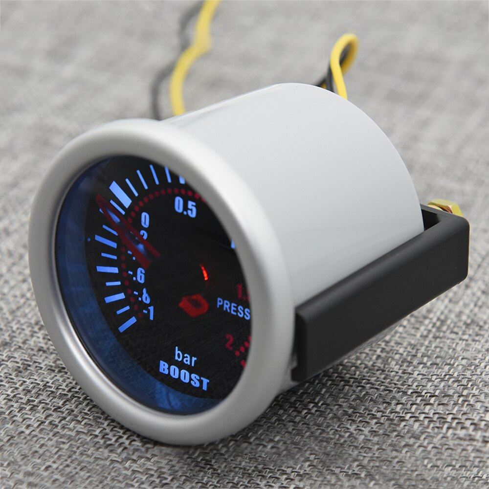 2" 52mm Auto Car Turbo Boost Gauge Universal 12V LED Smoke Len -1~0~2BAR Turbo Boost Gauge Meter with White LED Backlight
