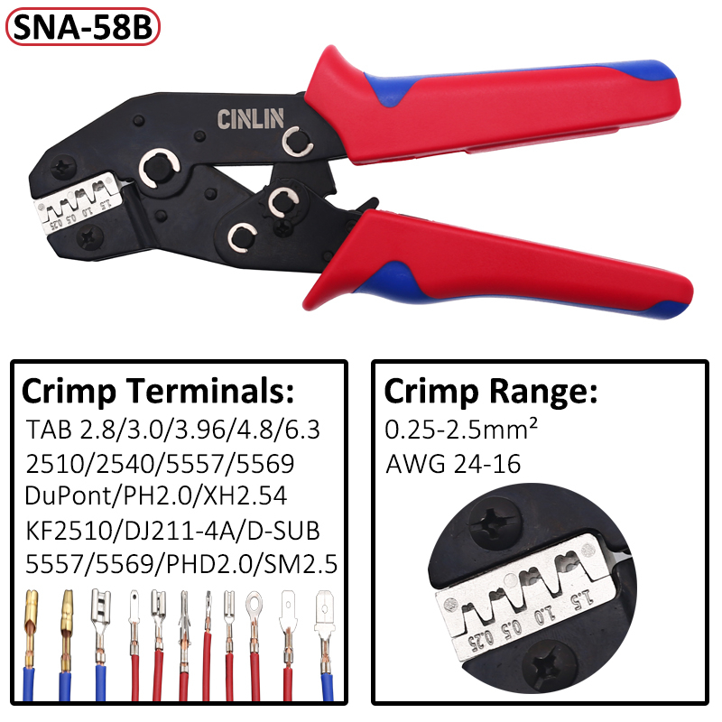 DuPont Terminals Crimp Pliers Interchangeable Dies Wire Crimper Crimping Tools Ratcheting SN-48B PH2.0 XH2.5 JST2.5 VH3.96: SNA-58B