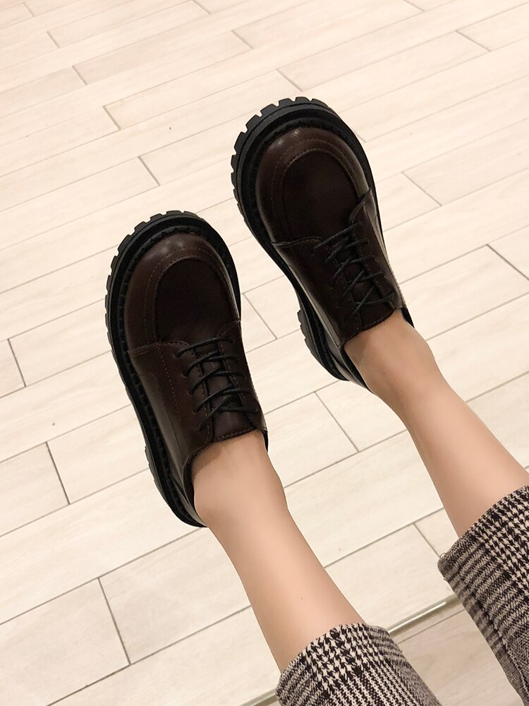 Japanse dikke zolen kant kleine schoenen trend britse stijl eenvoudige casual enkele schoenen damesschoenen