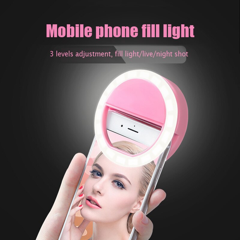 1pc móvil clip de luz selfie flash LED para smartphone móvil portátil redondo selfie linterna espejo