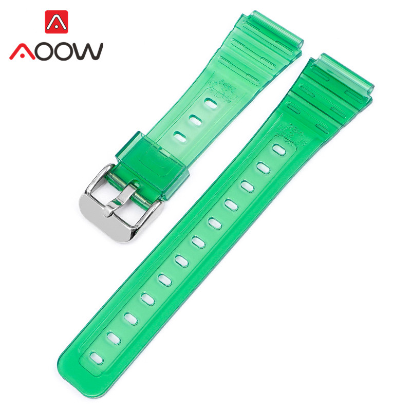 Gummi Sport Gurt für Casio F91W F-84 F-105 108 A158 A168 AE1200 AE1300 Männer Frauen Glänzend Wasserdichte Ersatz Uhr Band: Grün Silber-