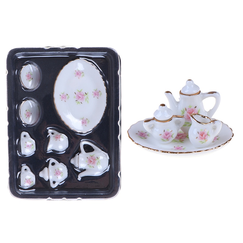 1/12 Dollhouse Miniature Ess-geschirr Porzellan Tee-Set Teller Tassen 8 teile/satz