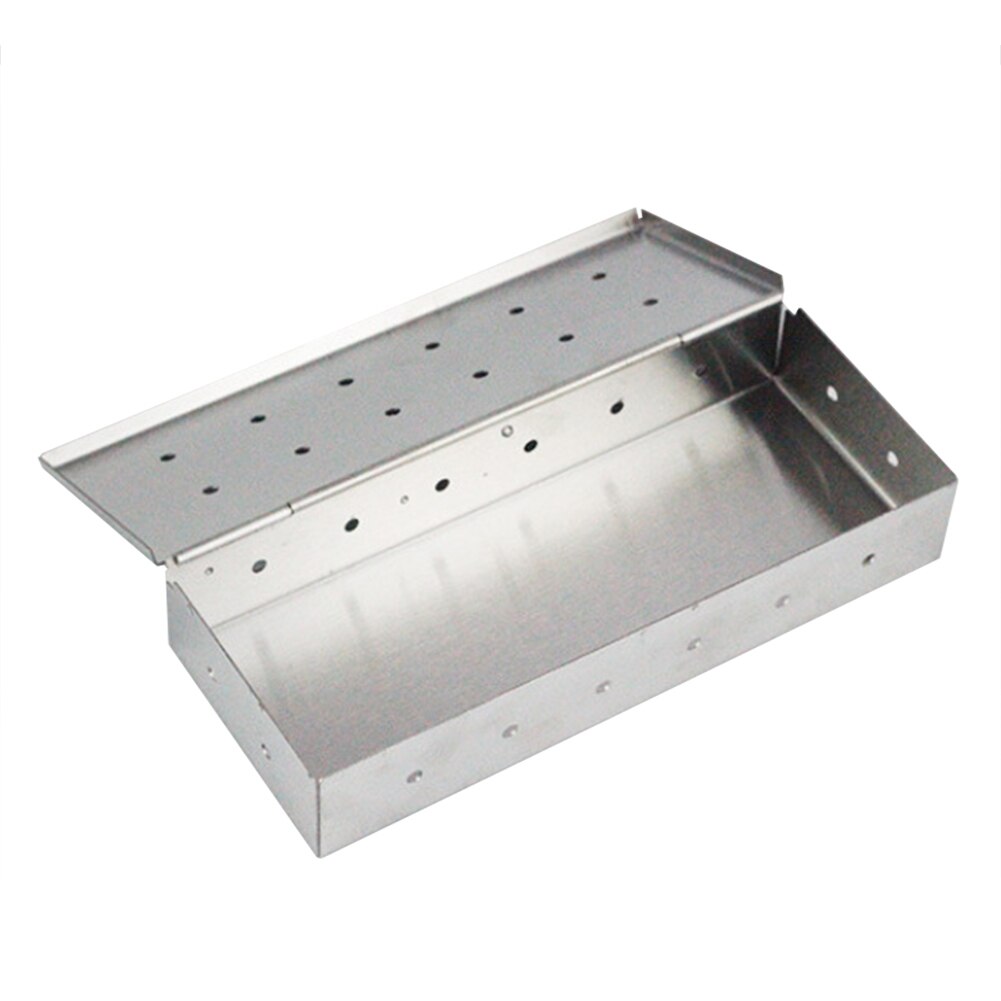 Caja de ahumador para barbacoa, tapa con bisagras, suministros de parrilla de acero inoxidable para astillas de madera, carbón de leña P7Ding