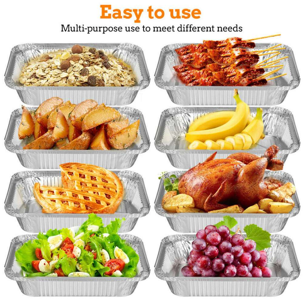 50PCS Disposable BBQ Drip Pans Aluminum Foil Trays BBQ Food Container Baking Pan With Lids Outdoor For Indirect Cooking