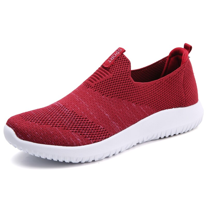 O16U Autumn Women Sneakers Shoes Flats shoes Women Breathable Mesh Sneakers Shoes Slip on Loafers Creepers Shoes Ladies: red D.1801 / 5.5