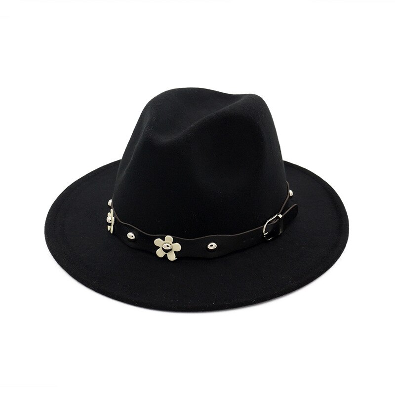 QBHAT European US Classic Wool Felt Fedora Trilby Hats Wide Brim Hat Autumn Winter Women Jazz Formal Cap Casual Gambler Hat: black