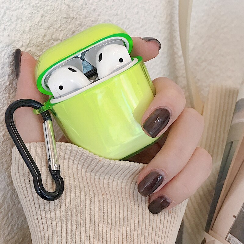 2/5PSC clear case for airpods case cute protective cover for airpods 2 with earplug Anti-lost rope sport case for airpods 2 case: Set A Green