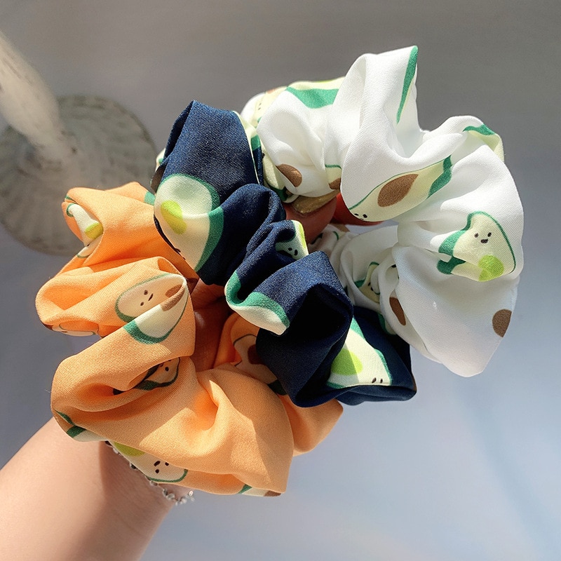 Afrodite satin scrunchie avocado mønster gummibånd hårbånd elastisk pandebånd kvinder piger hestehaleholder hår tilbehør