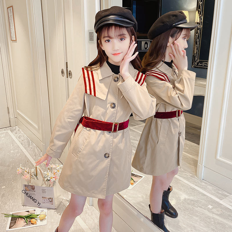 Meisjes Klassieke Trenchcoat - Engelse Stijl Dubbele Rij Knopen Bovenkleding met Ceintuur