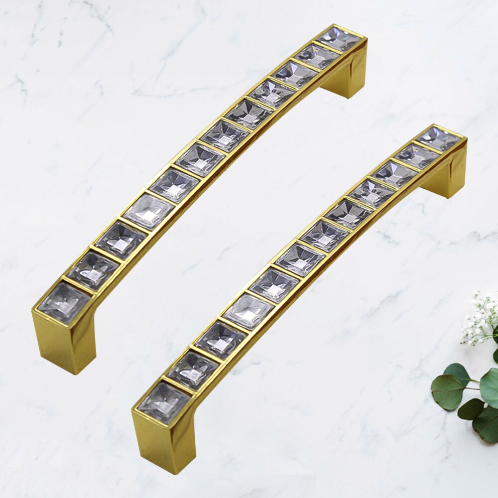 1 Bag/2pcs Durable Crystal U Shaped Door Handle Wardrobe Cabinet Drawer Knobs Handles Furniture (Bright Chrome, Each Handle: Golden large