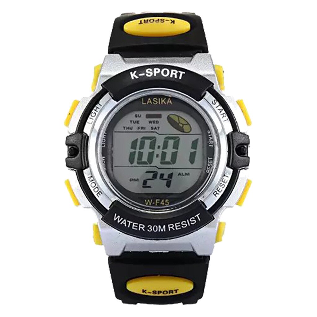 Kinderhorloges 30m waterdicht 4 kleuren beschikbaar kinderen led digitaal sporthorloge duurzaam jongen meisje comfortabele outdoor horloges: Geel 2