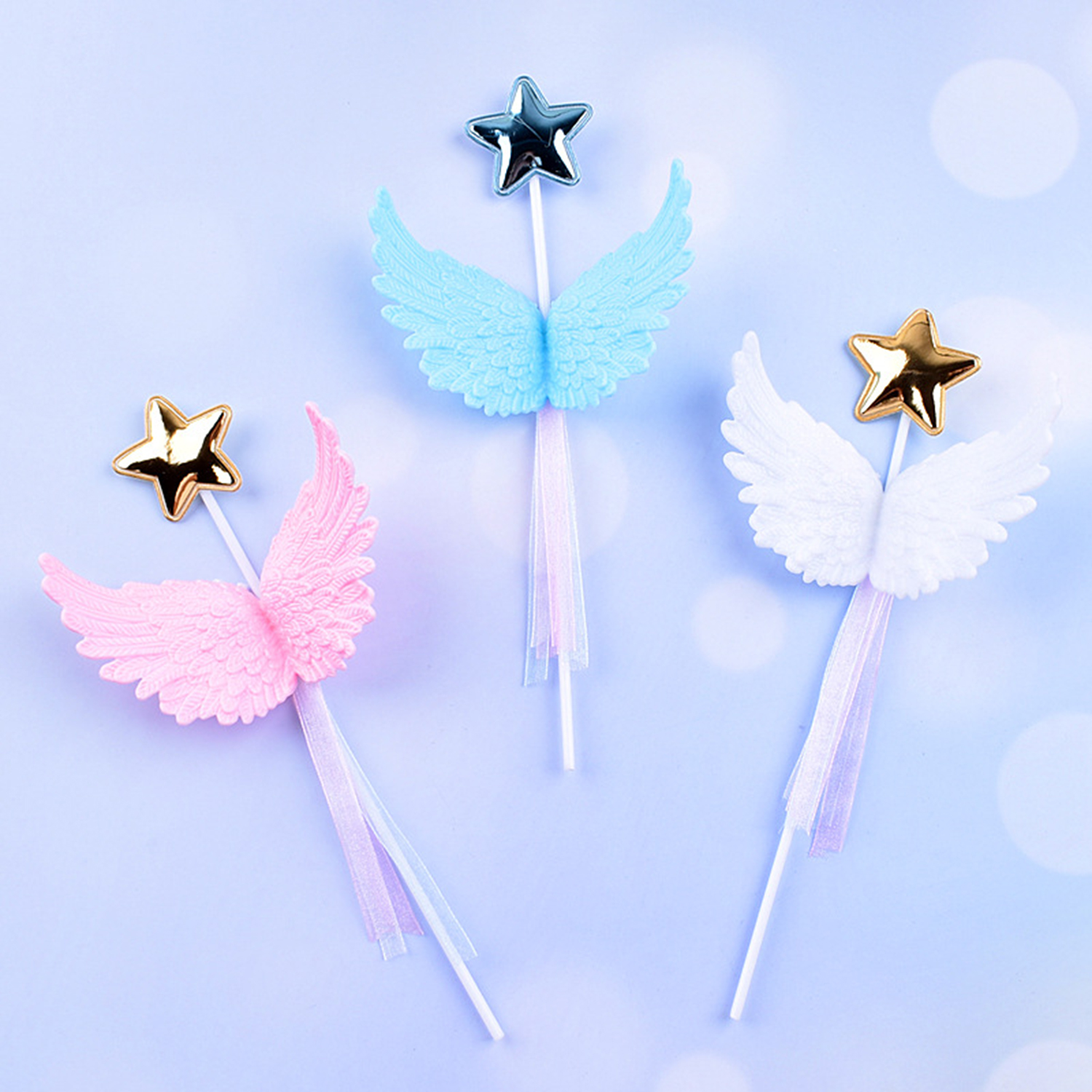 6pcs/lot Angel Wing Resin Cake Topper For Wedding Birthday Party Baking Dessert Valentine's Day Cake Top Decoration Supplies
