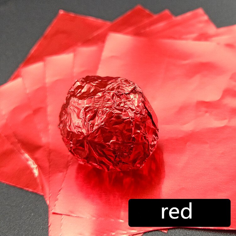 100 piezas de papel de aluminio dorado para envolver dulces, galletas, Chocolate, papel de hojalata para fiestas, papel artesanal de embalaje de con relieve de Metal, 8x8cm: red