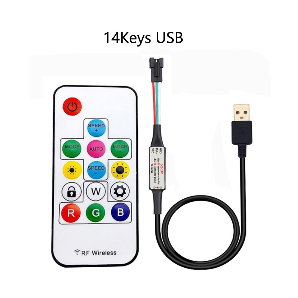 WS2812B WS2811 Led Strip Controller Music Wifi Bluetooth Led Controller SP108E SP107E SP106E SP105E SP110E 14/17/21 Keys DC5-24V: USB-14key