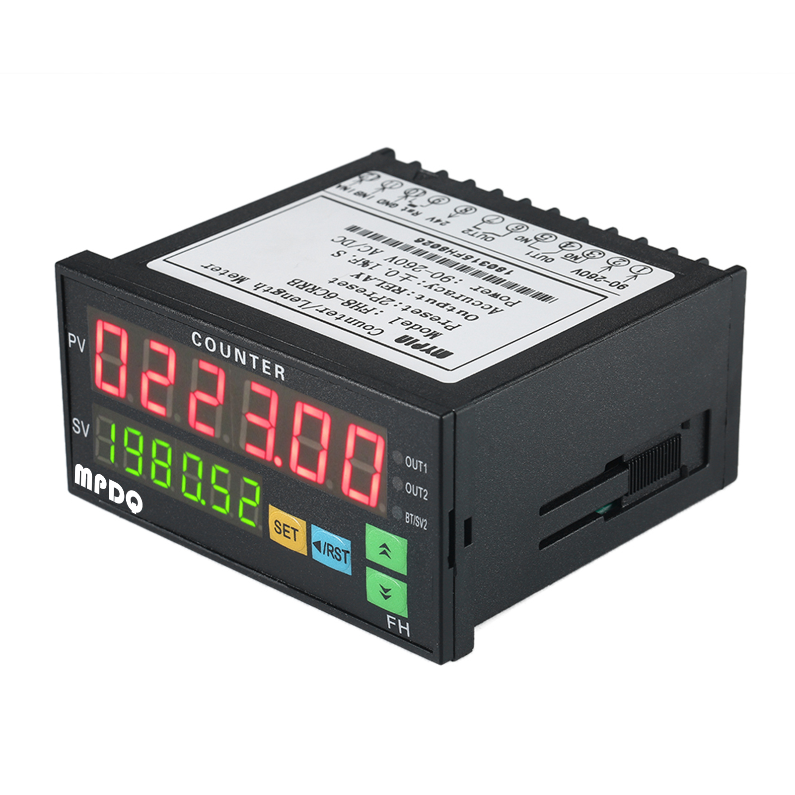 Compteur numérique à double affichage à 6 chiffres FH8-6CRRB Diode électroluminescente, 90 ~ 265V AC/DC, avec 2 sorties de relais et impulsion