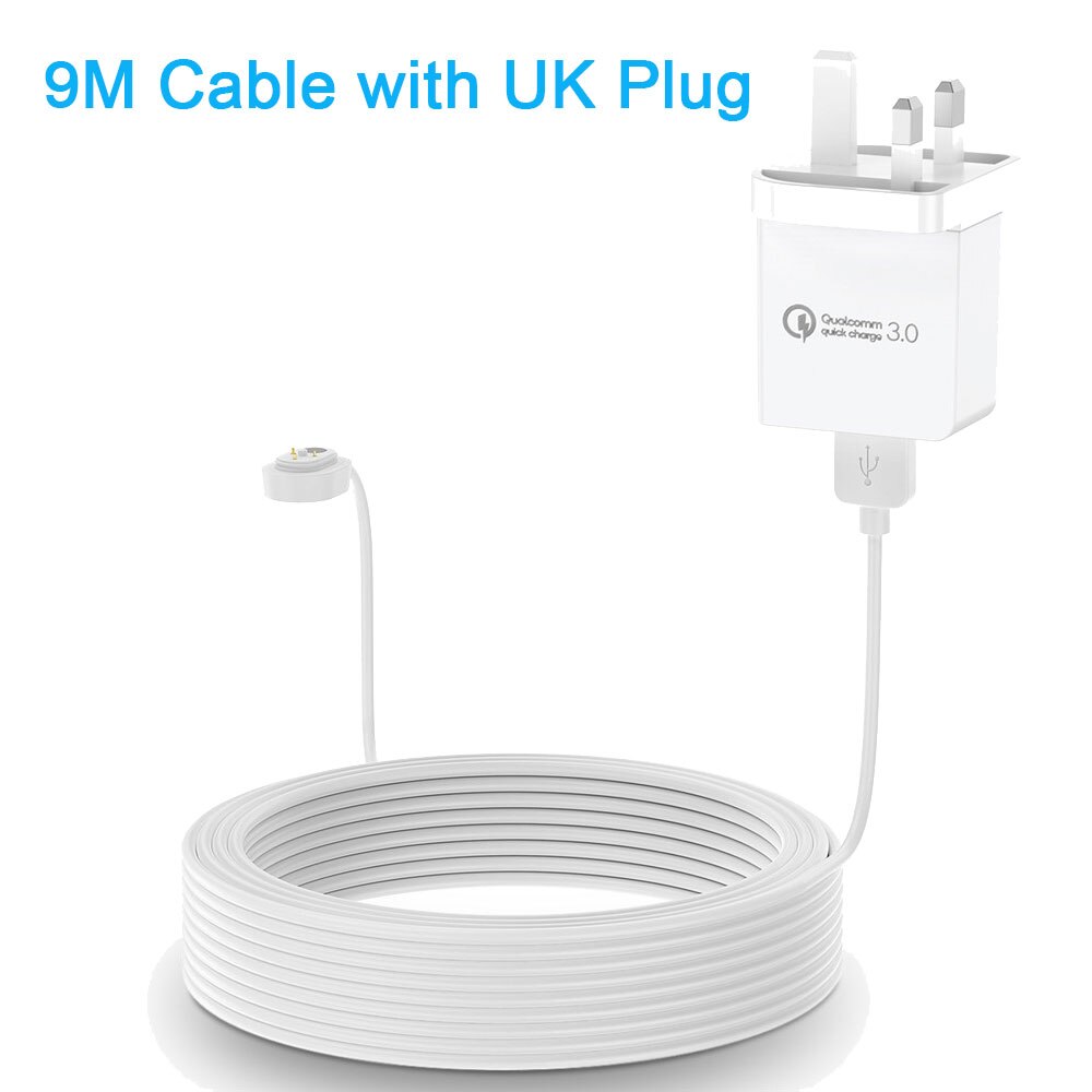 Wasserdicht 30ft/9m Ladekabel mit Adapter für Arlo Profi 3 Flutlicht Kamera, wetterfeste QC 3,0 Schnelle Ladung Ladegerät, Weiß: UK stecker