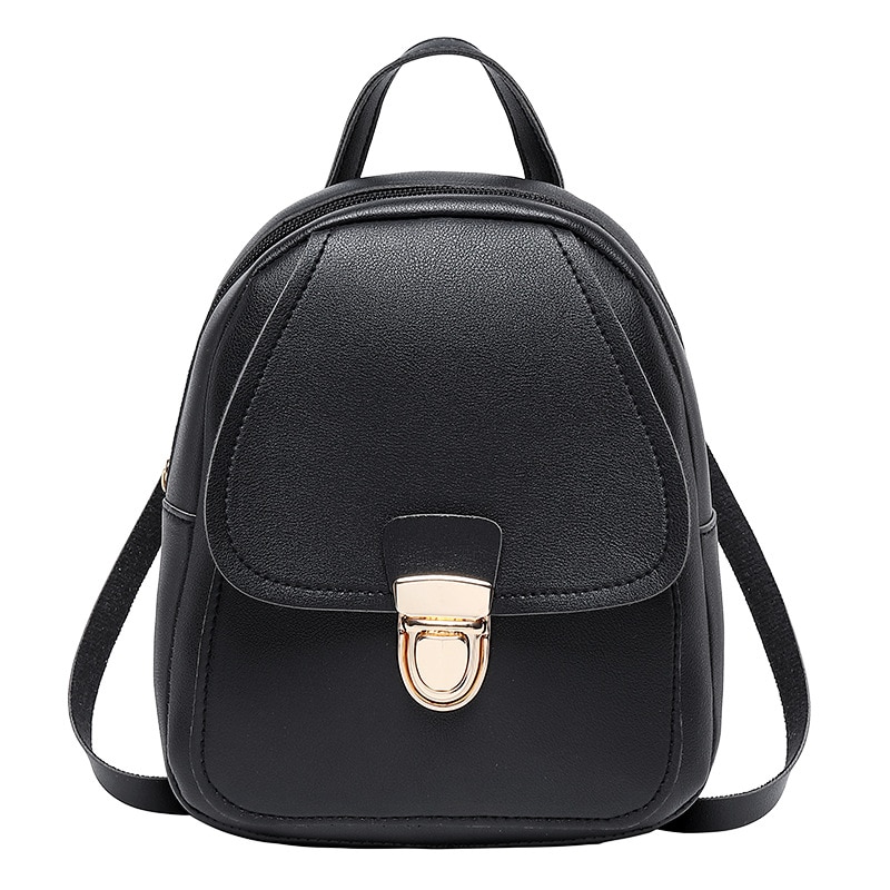 Women Girls Mini Backpack Leather Shoulder School Rucksack Ladies Travel Bag: Black