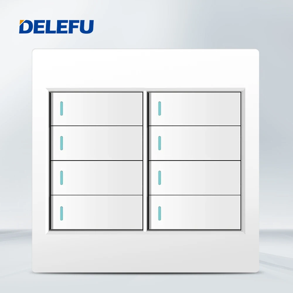 DELEFU 4x4 Fireproof PC Panel Brazil Standard Outlet Double USB Type C Wall Power Socket Light Switch Office White 10A 20A