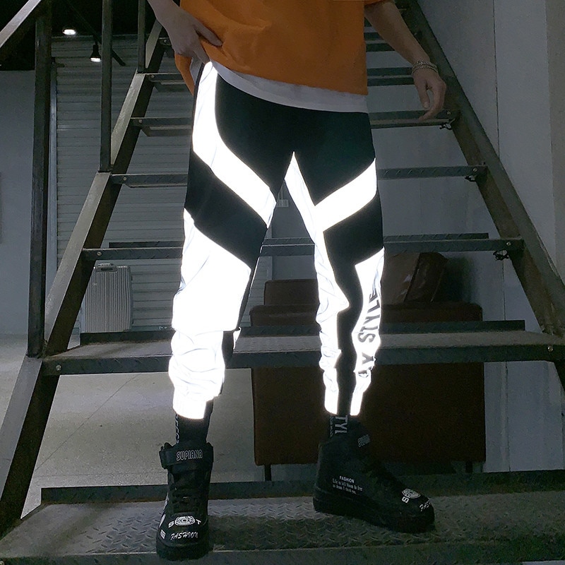 Riinr Zomer Mannen Vrouwen Sweatpant Flash Reflecterende Broek Joggers Hip Hop Dance Show Party Night Jogger Baggy Broek