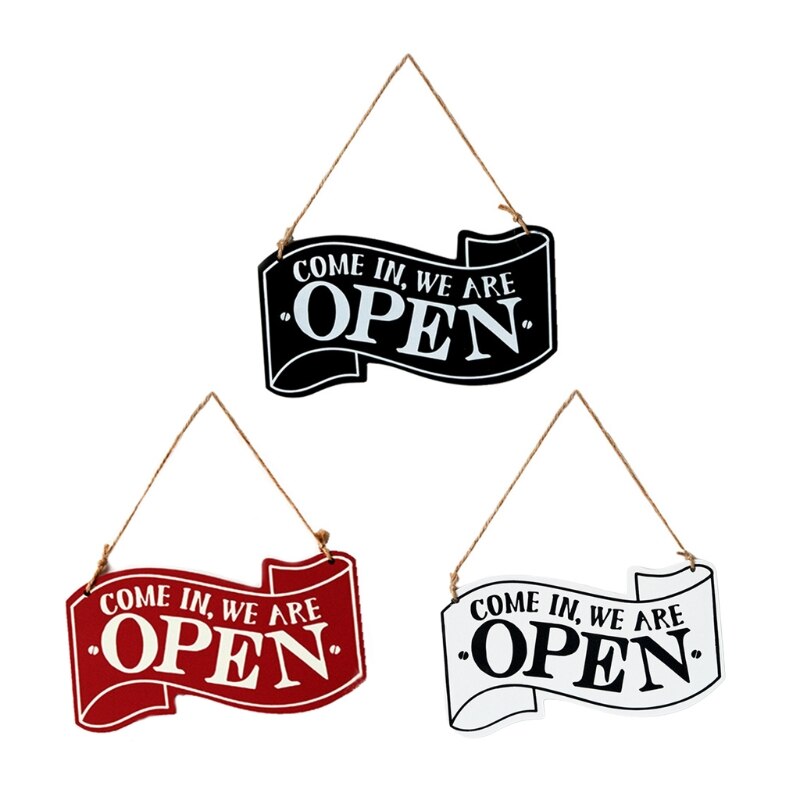 066E Vintage Wooden Double Sided Open Closed Sign Rustic Business Hanging Plaque with Rope for store Shop Cafe Bar Door