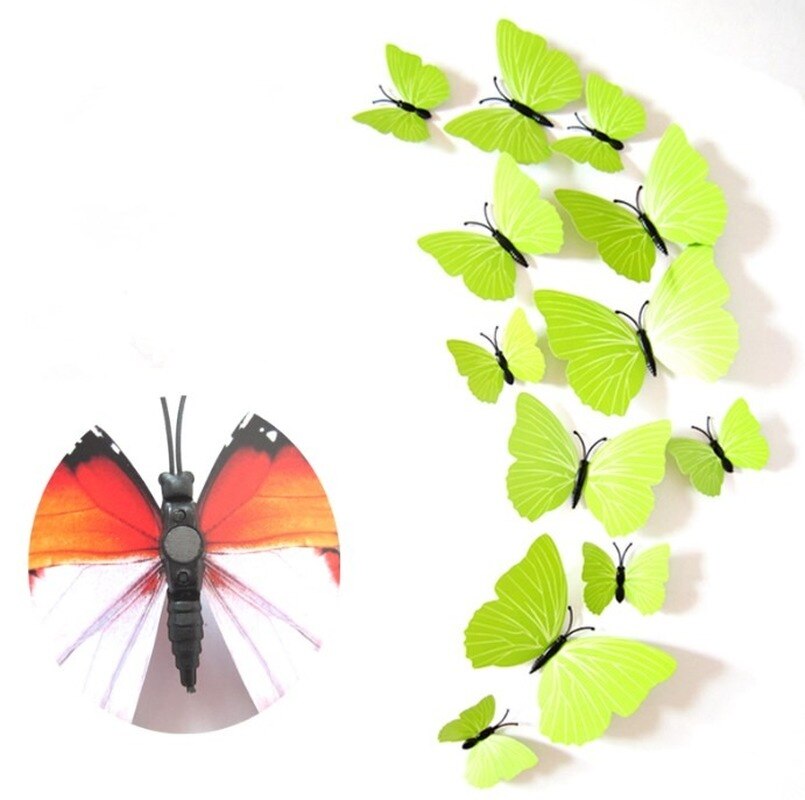 12 Stks/set Kleurrijke 3D Vlinders Muursticker Mooie Vlinder Sticker Met Magneet Voor Kid Kamer Muurstickers Home Decoratie: 01-Green