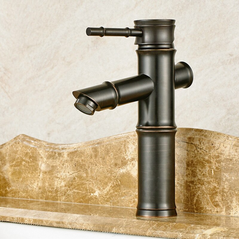 ! Grifo de lavabo de estilo chino de bronce Negro estilo Bambú de cobre grifo mezclador de agua fría de un solo mango 2241