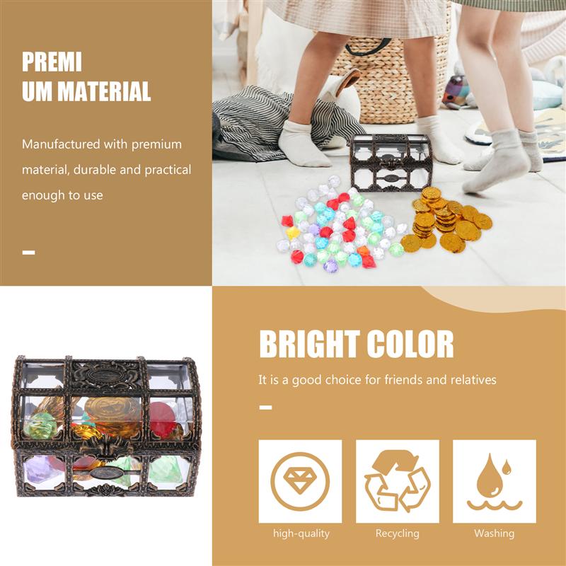 1 Set Pirate Treasure Chest with Gemstones Acrylic Diamond Gems Treasure Box