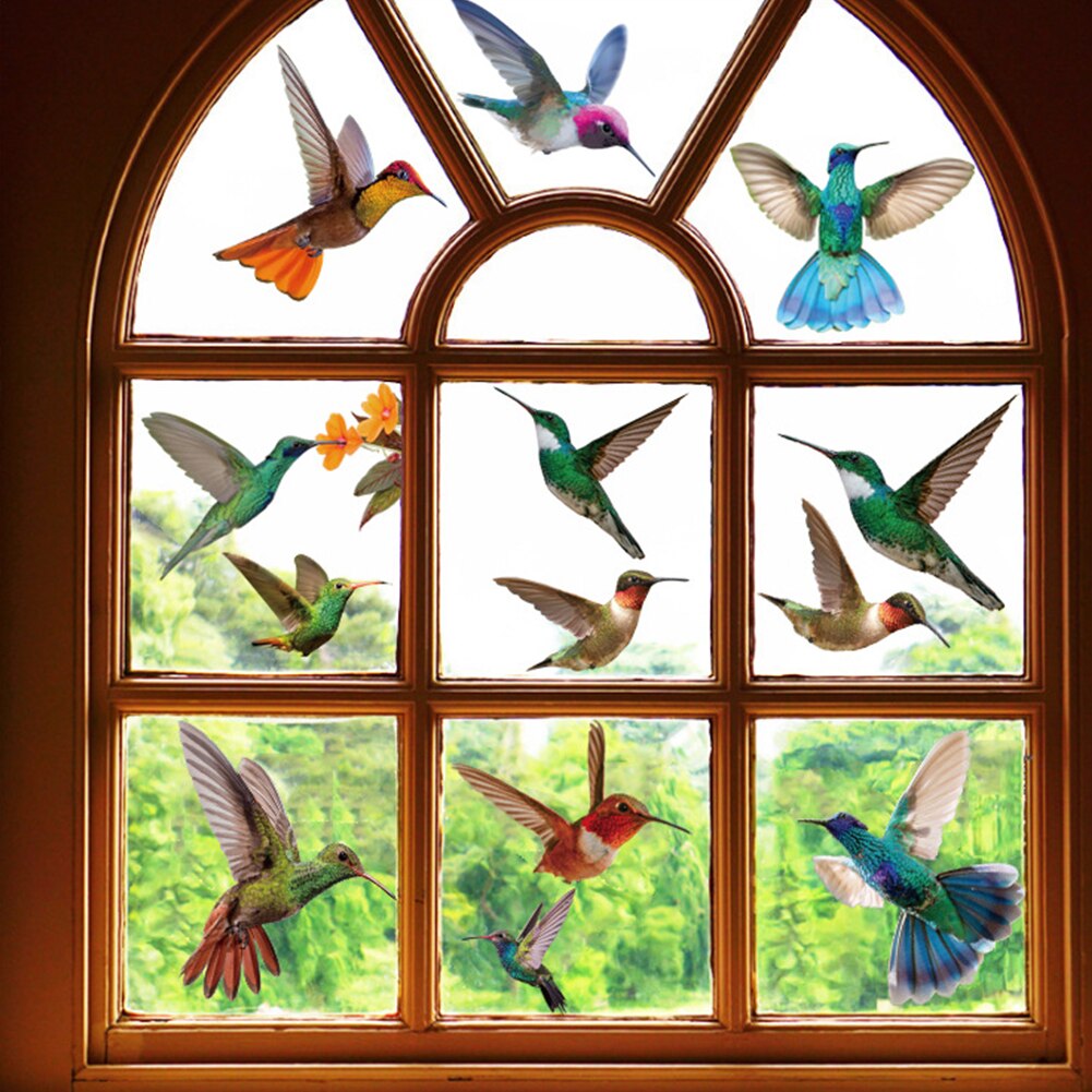 9Pcs Hummingbird Window Stickers Non-Adhesive Window Door Glass Clings Decals to Prevent Bird Strikes Home Decoration