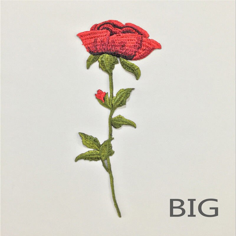 DIY bordado de ropa nueva rosa roja grande/pequeña flor apliques hierro en coser parche ropa peonía DIY punto de cruz: big rose