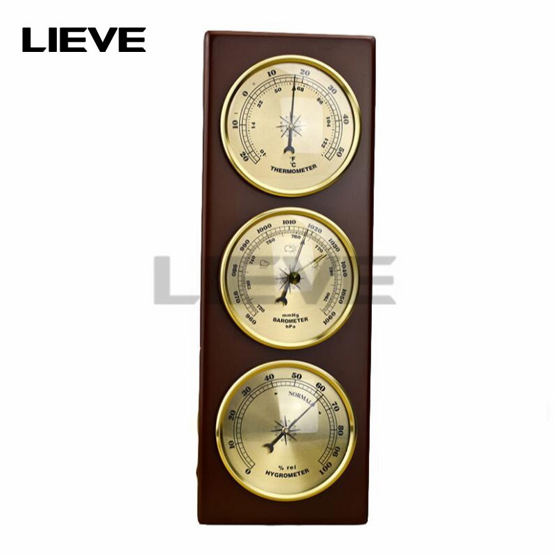 3Pcs/Set Hygrometer Manometer Thermometer Barometer With Wooden Frame Base Ornaments/Weather Station Instrument